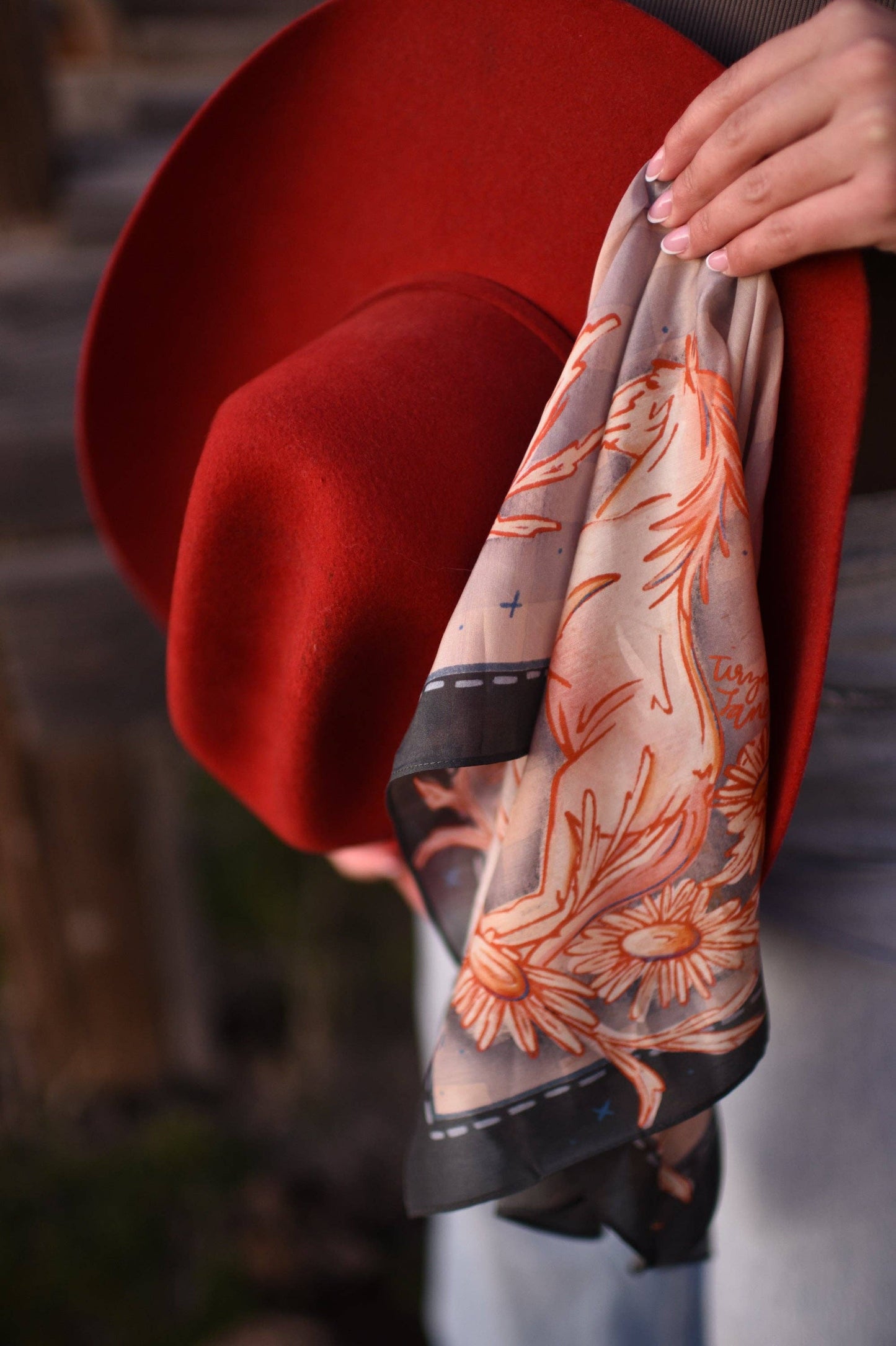 Gingham Mustang Wild Rag | Western Silk Scarf | Tirzah Lane Art