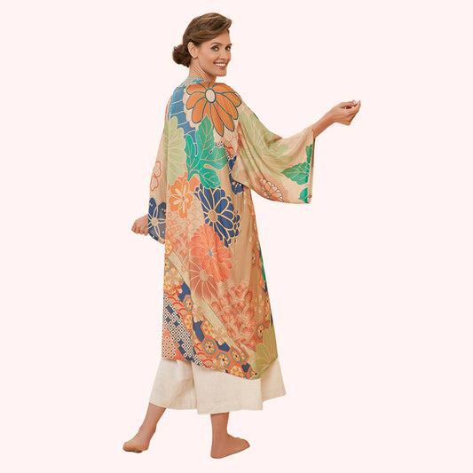 70s Kaleidoscope Floral Kimono Gown — Coconut | Powder Design