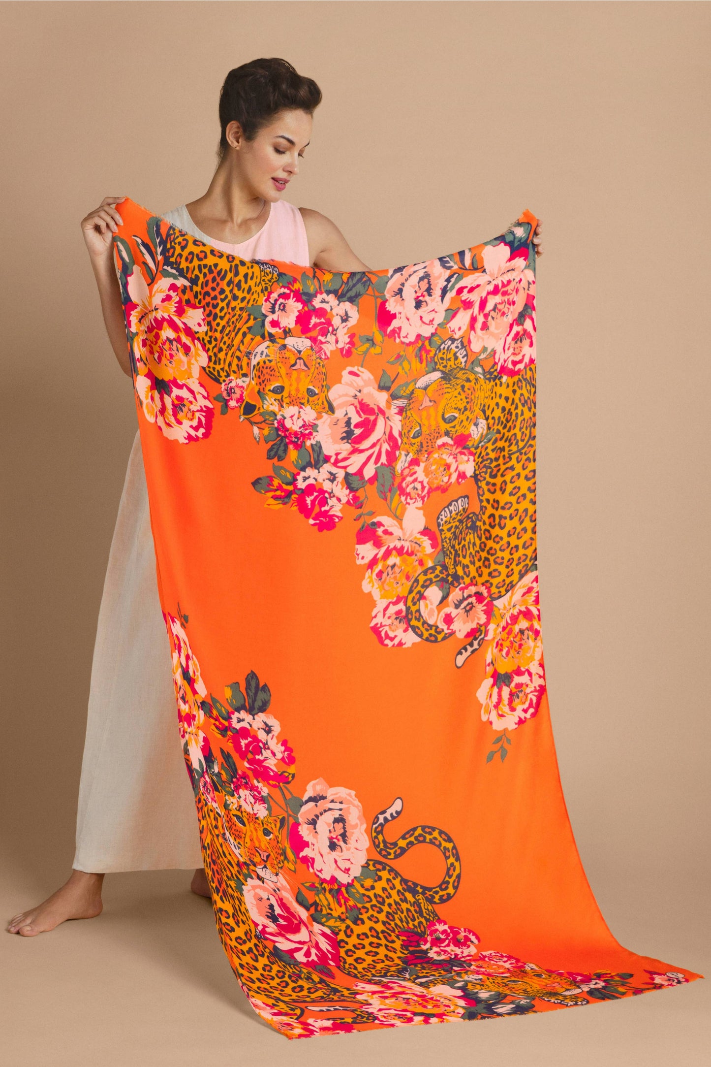 Climbing Leopard Tangerine Scarf | Powder Design