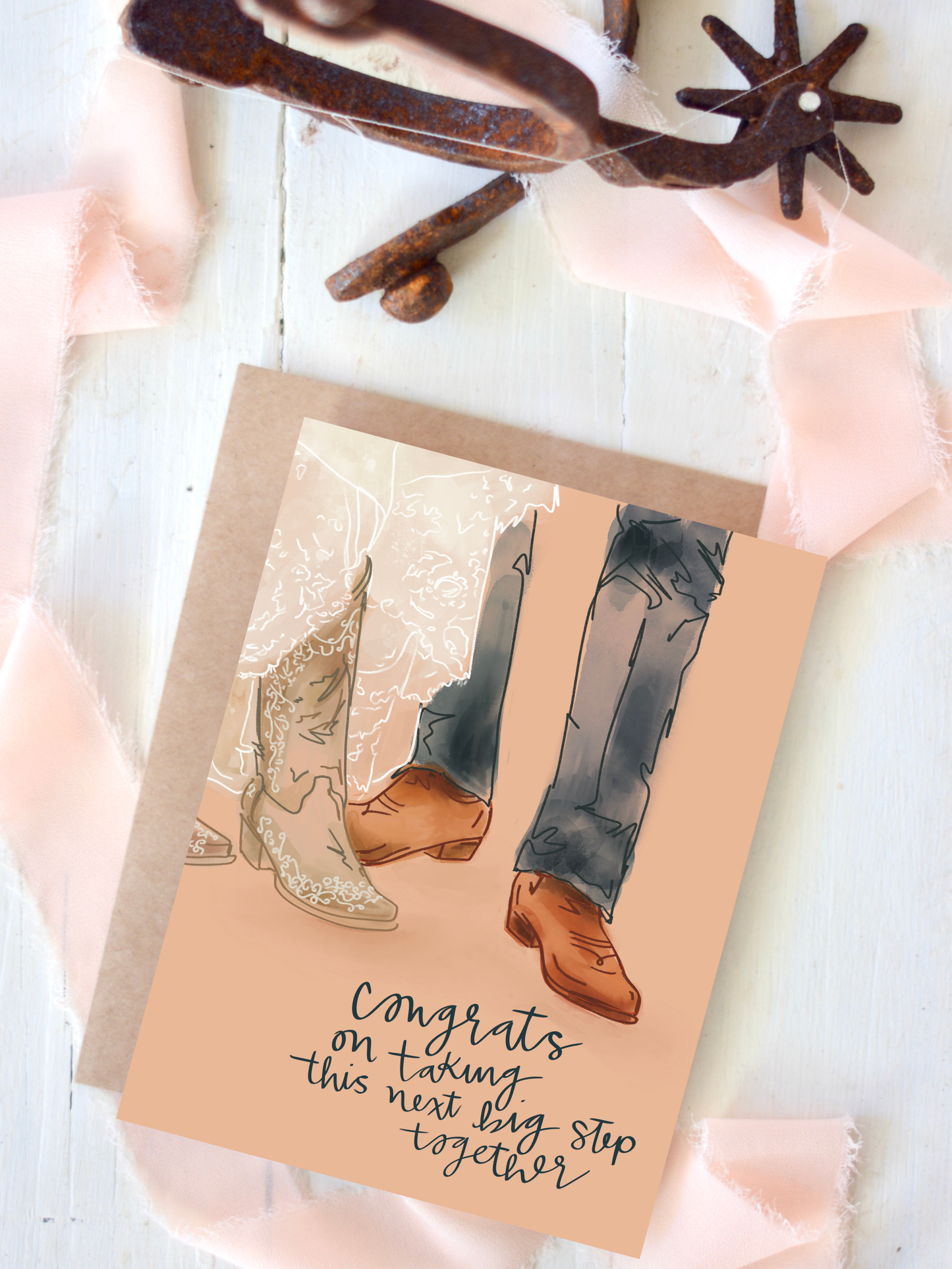Congrats on taking the next step western wedding card