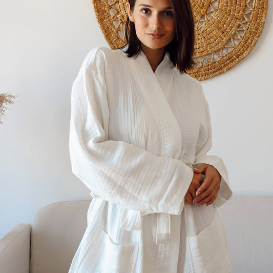 4-Layer Muslin Bathrobe| Turkish Cotton Kimono Robe | OEKO-TEX Certified