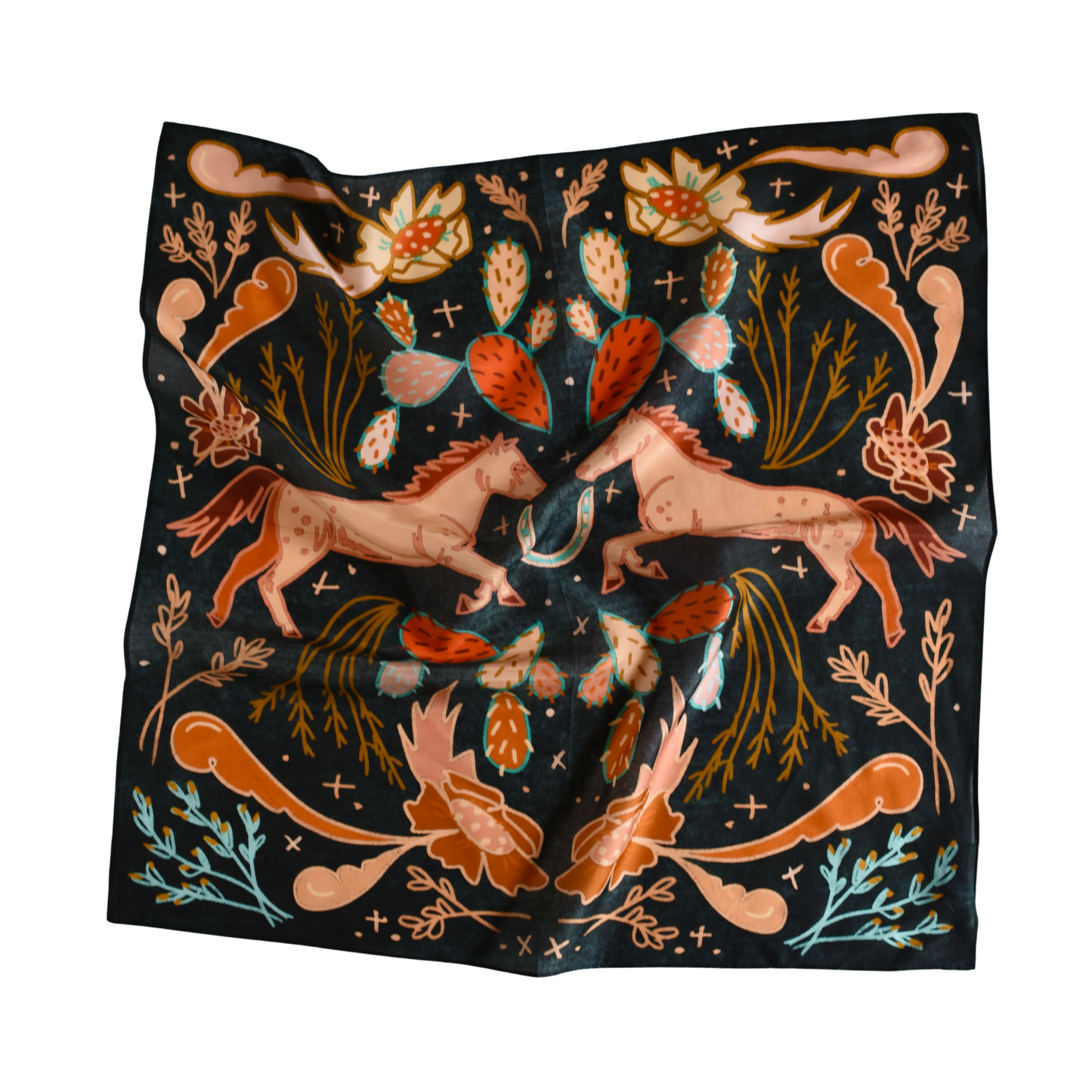Tirzah | Wild Horse Prairies in Denim | Artisan Silk & Tencel Western Wild Rag Scarf | Tirzah