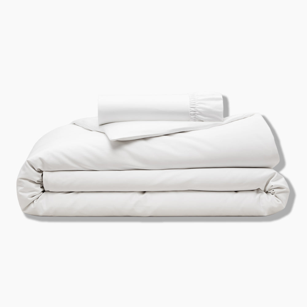 Organic cotton white duvet cover & fitted sheet set
