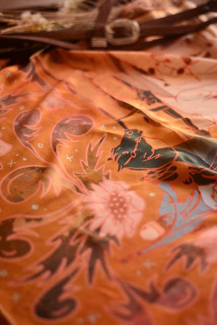 Floral Cattle Western Wild Rag – 100% Mulberry Silk Scarf | Tirzah