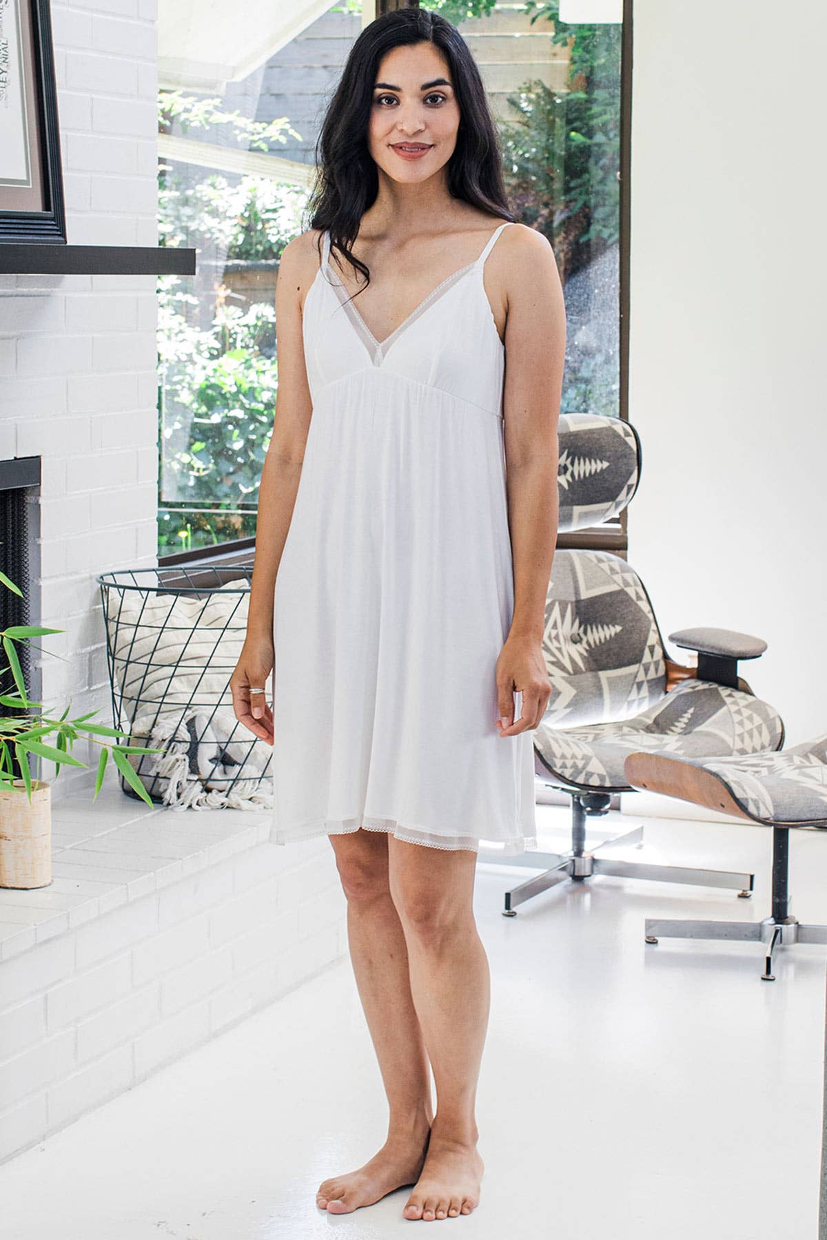Yala Iris Lace Bamboo Nightgown - Natural - detail