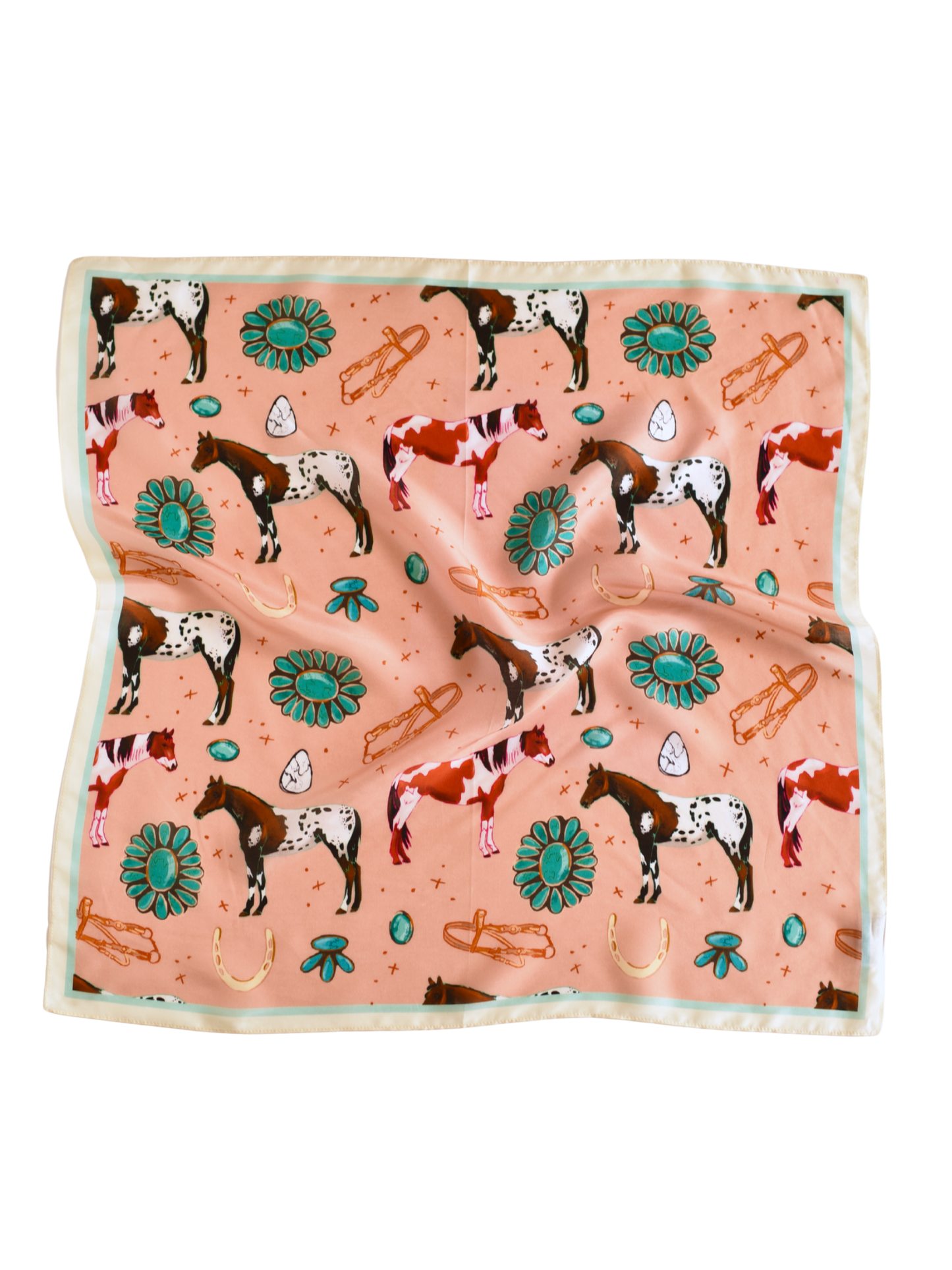 Western Silk Wild Rag Scarf – Horses & Turquoise Peach | Madeline & Oliver