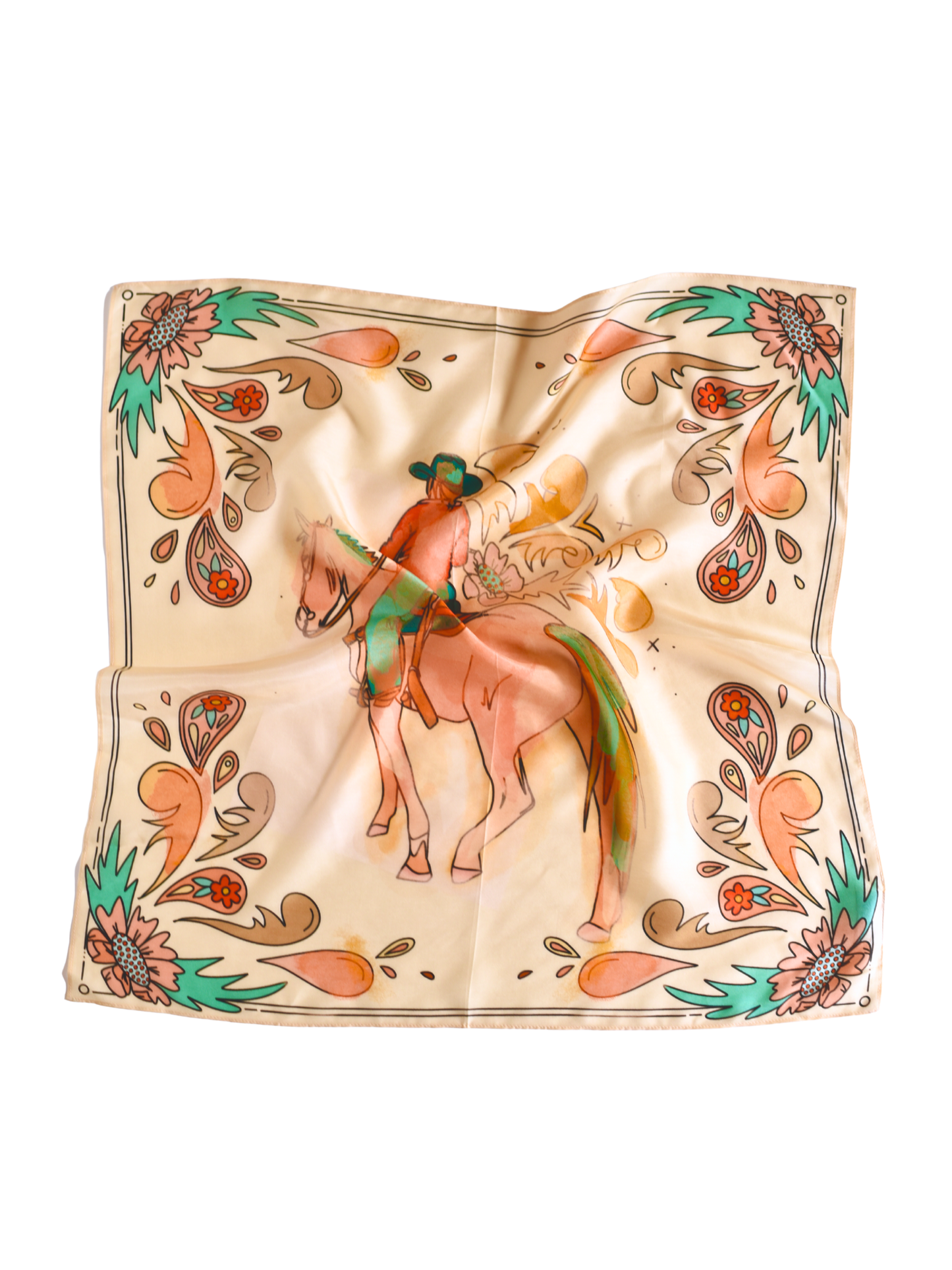 Summer Ride Western Silk Scarf | Cowgirl Wild Rag | Silk & Tencel Bandana | Tarzah