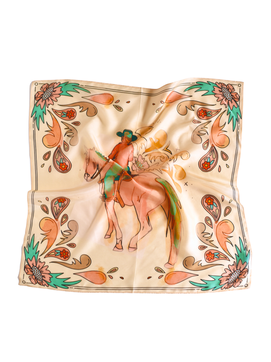 Summer Ride Western Silk Scarf | Cowgirl Wild Rag | Silk & Tencel Bandana | Tarzah
