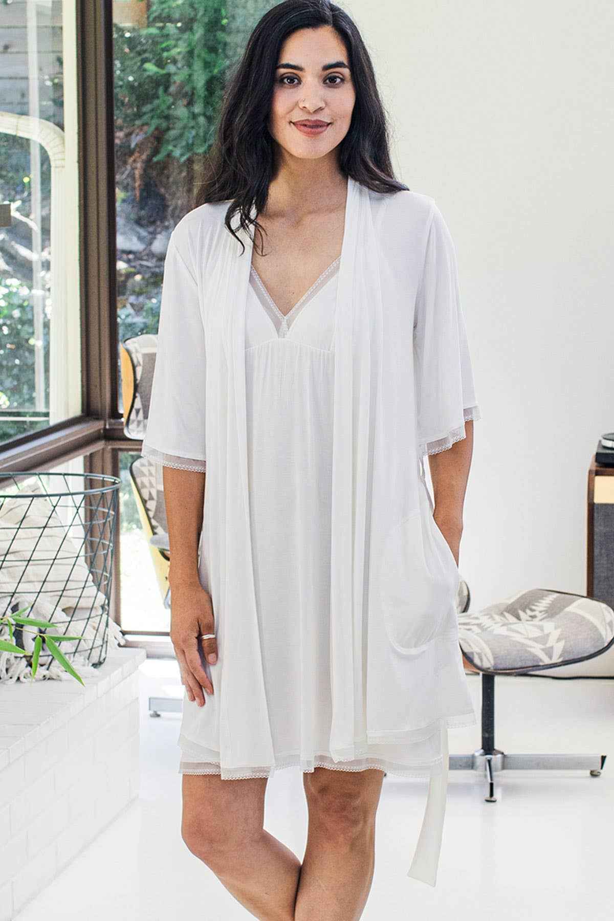 Yala Iris Lace Bamboo Nightgown - Natural - front