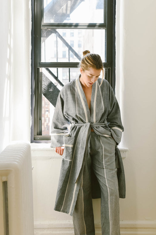 Grey Stripe Tribeca Long Bathrobe | Home & Loft
