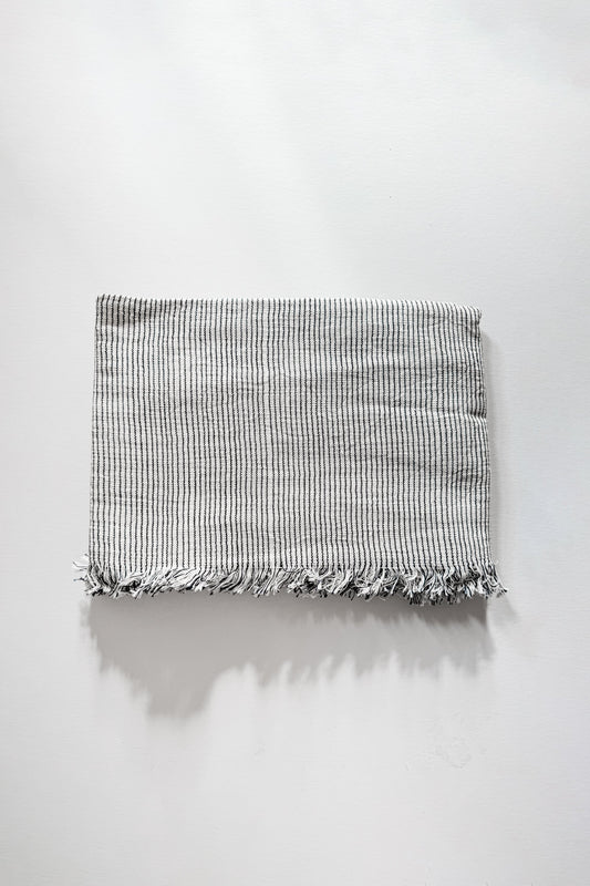 Natural Black Thin Linen Striped Blanket | Home & Loft