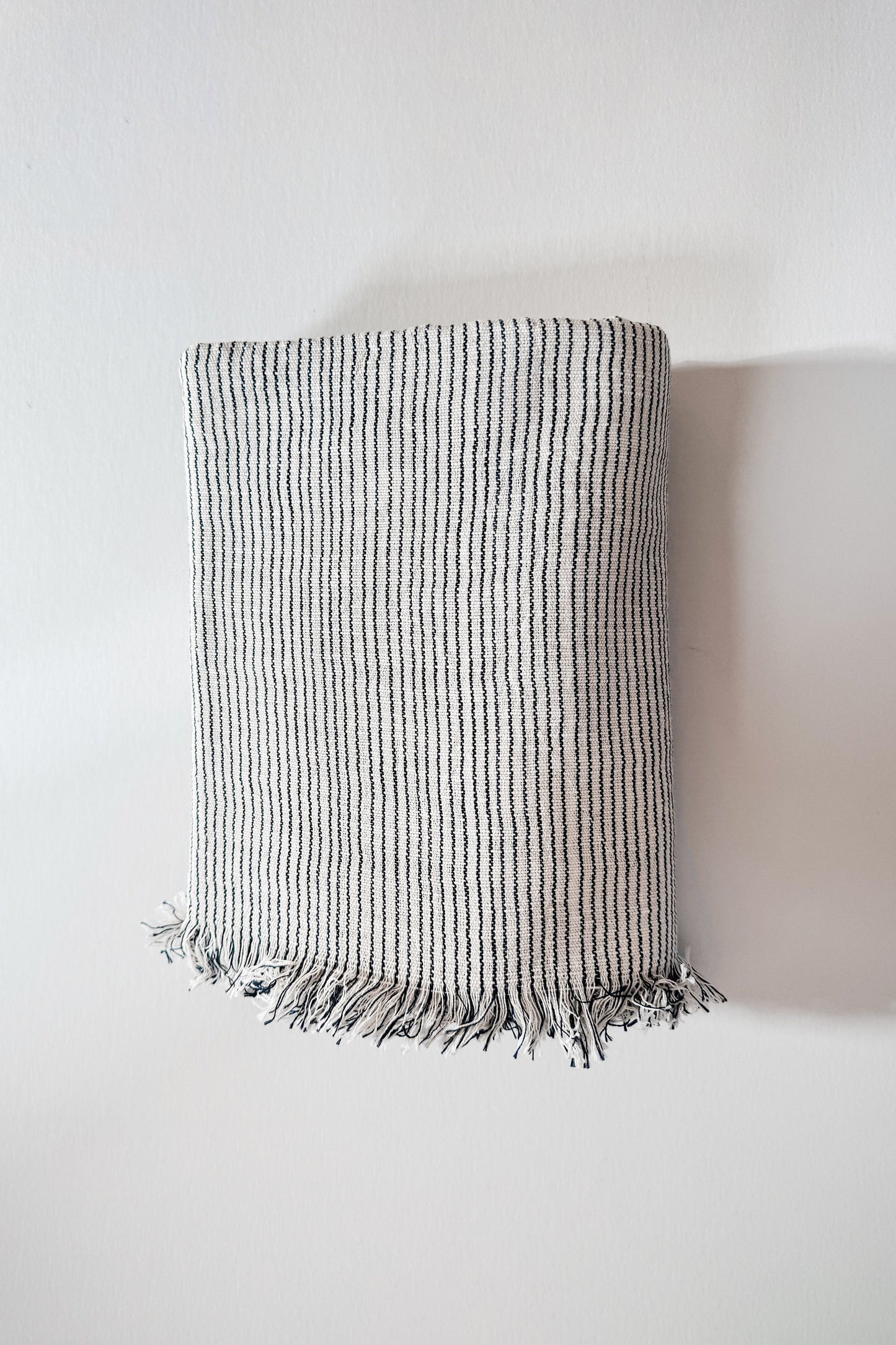 Natural Black Thin Linen Striped Blanket | Home & Loft
