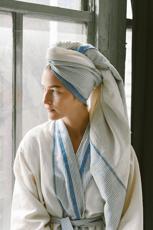 Ivory Blue Tribeca Short Bathrobe | Home & Loft