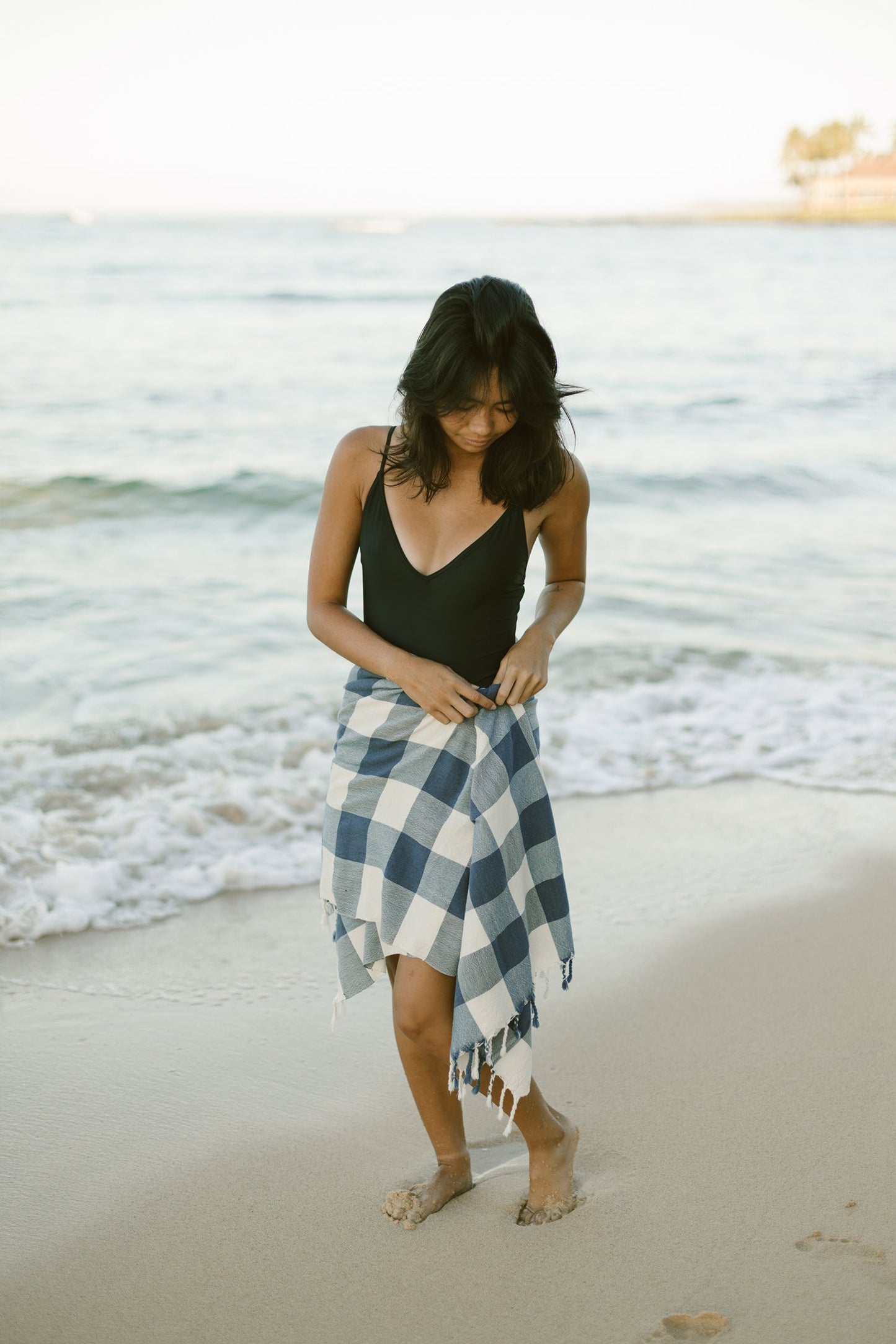 Ivory Navy Gingham Towel | Home & Loft