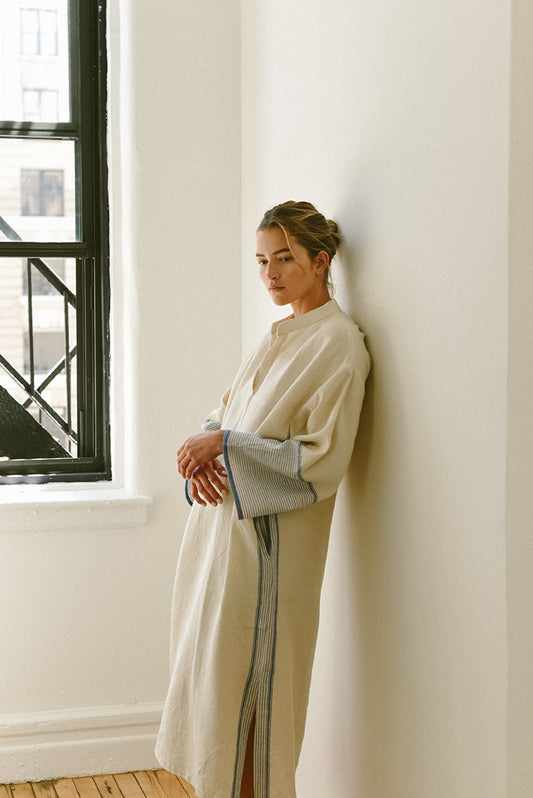 Ivory Blue Tribeca Long Sleeve Maxi Kaftan | Home & Loft