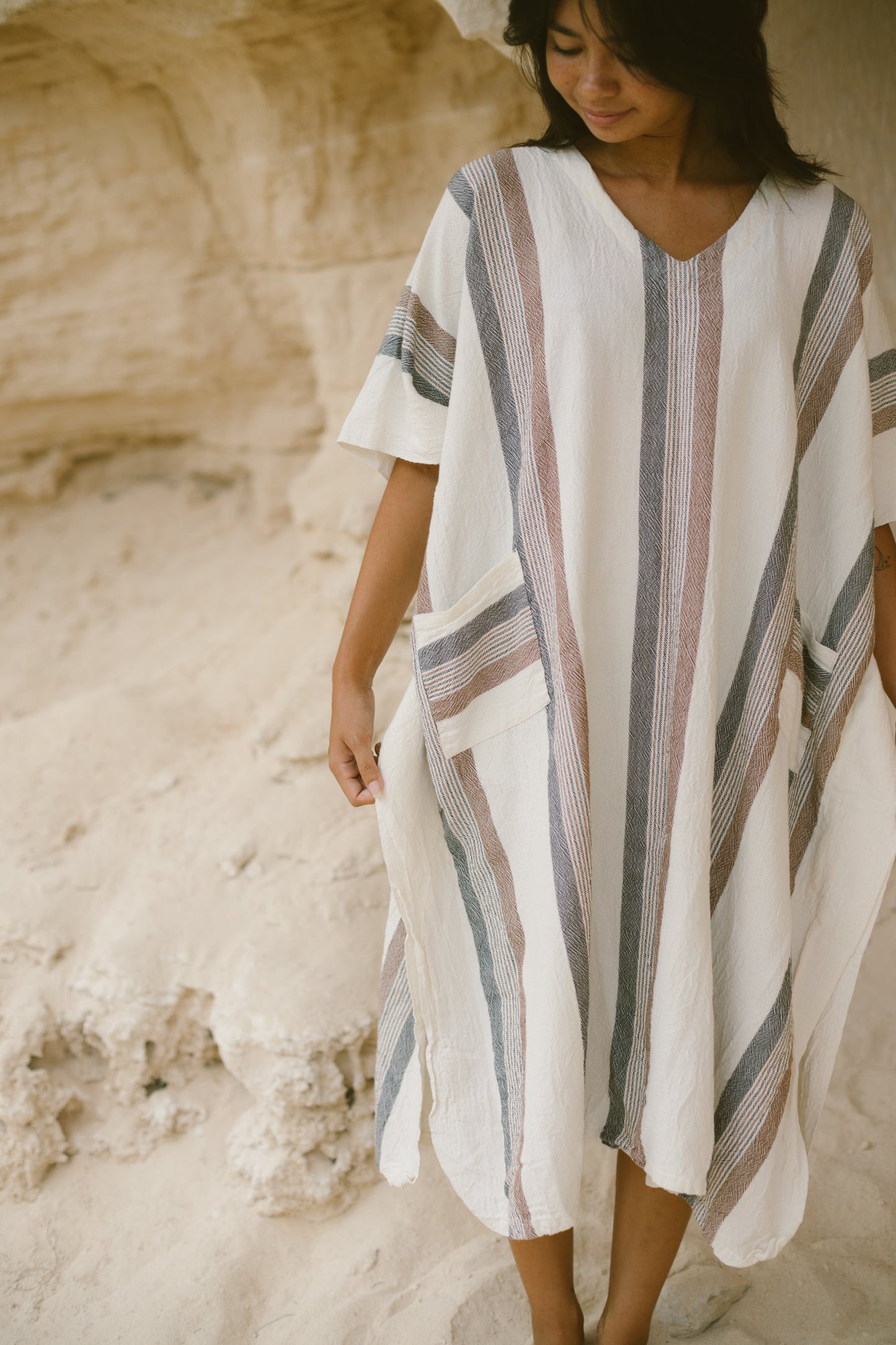 Brown Cream Nomad V-Neck Kaftan | Home & Loft