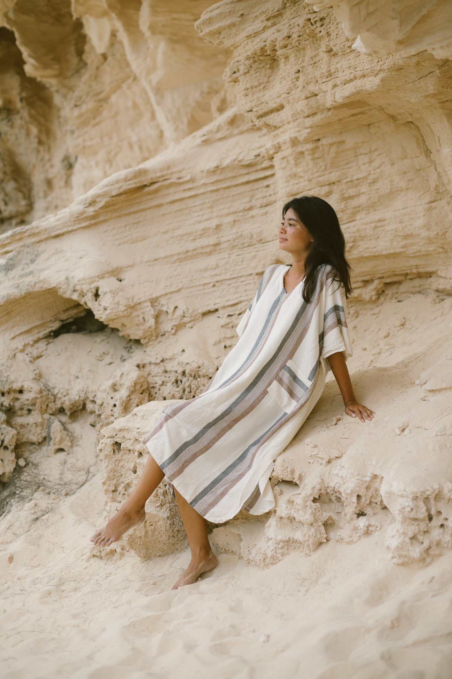 Brown Cream Nomad V-Neck Kaftan | Home & Loft