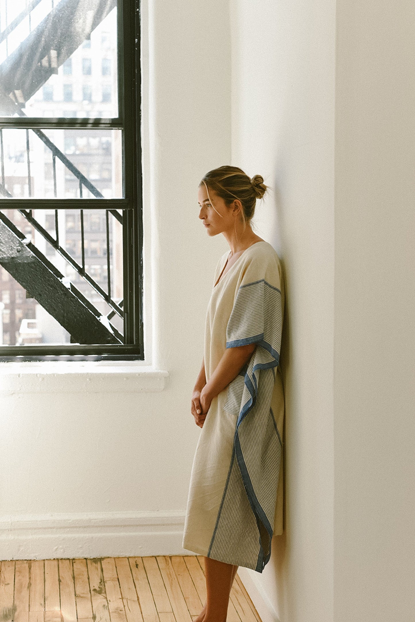 Ivory Blue Tribeca V-Neck Kaftan | Home & Loft